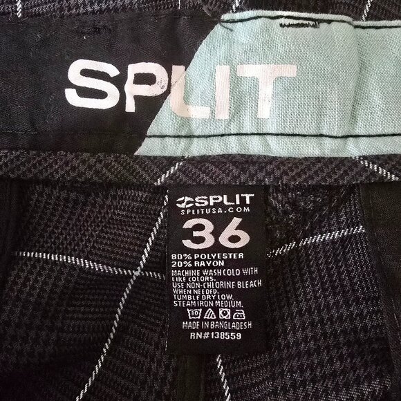 SPLIT USA MENS SHORT BLACK GRAY SM HOUNDSTOOTH PRINT TEAL ACCENT SIZE 36 EUC - Picture 2 of 8